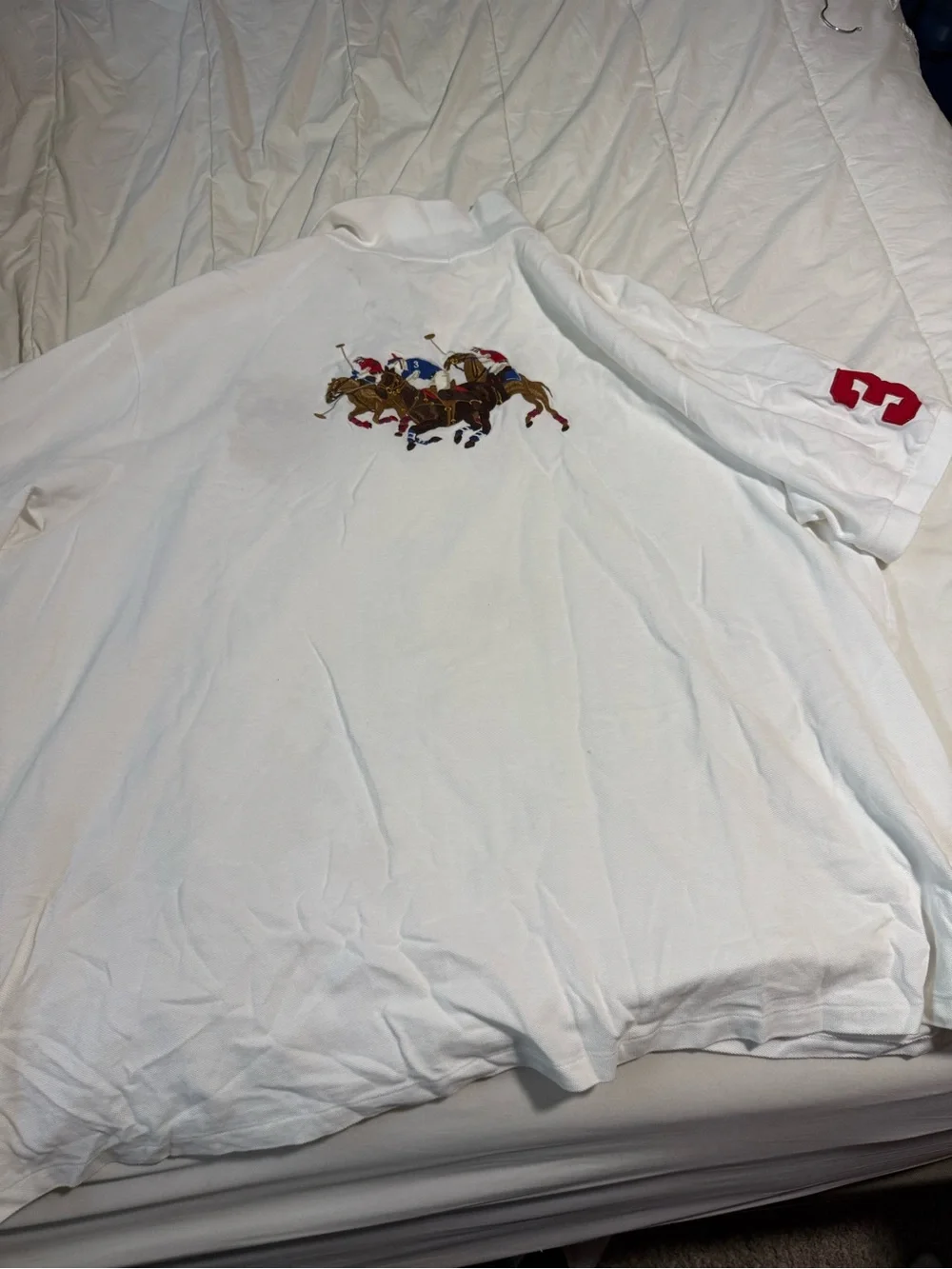 Ralph Lauren White Polo with Gold Crest and Red Sleeve Patch